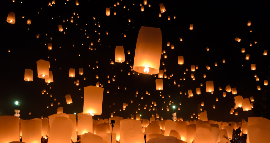 Sky lanterns festival or Yi Peng festival in Thailand